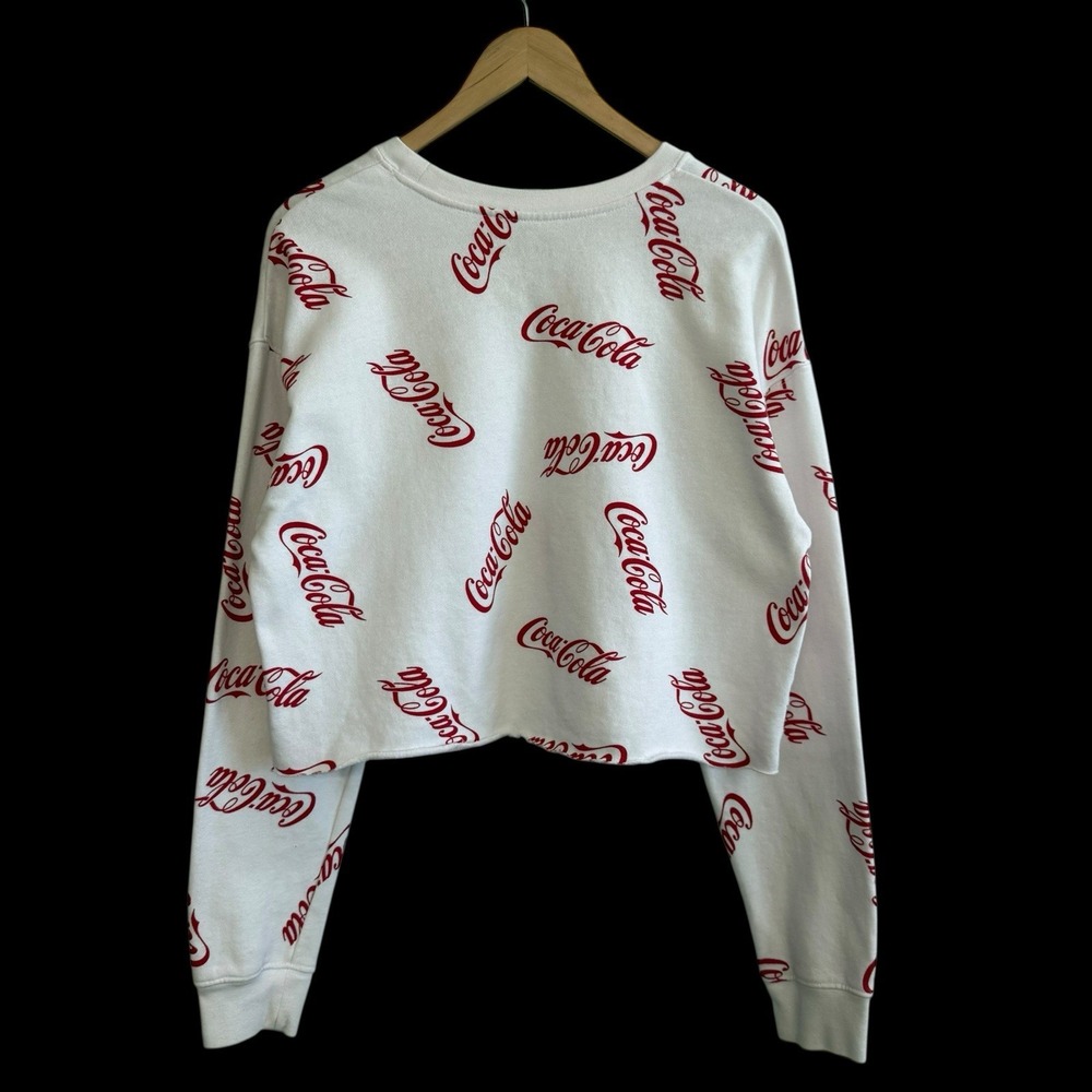 Coca Cola  Spellout Long Sleeve Cropped Red White Pullover Sweatshirt XXL #401‎ - Picture 3 of 8